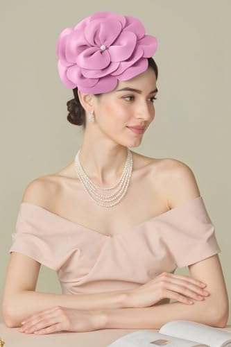 BABEYOND Fascinators Hats for Women Layered Flower Tea Party Derby Hats - color: Pink