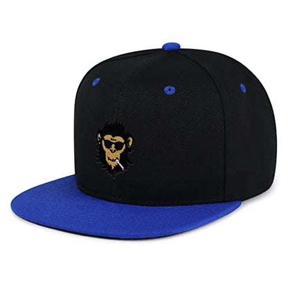 Smoking Monkey Hip-Hop Snapback Hat Embroidered Baseball Cap Wild Animal Funny - color: 16. Black/Blue