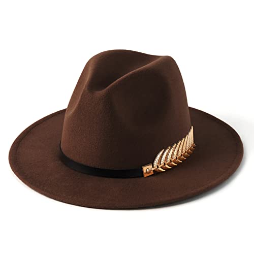 Women's Wide Brim Fedora Panama Hat - color: Coffee-1