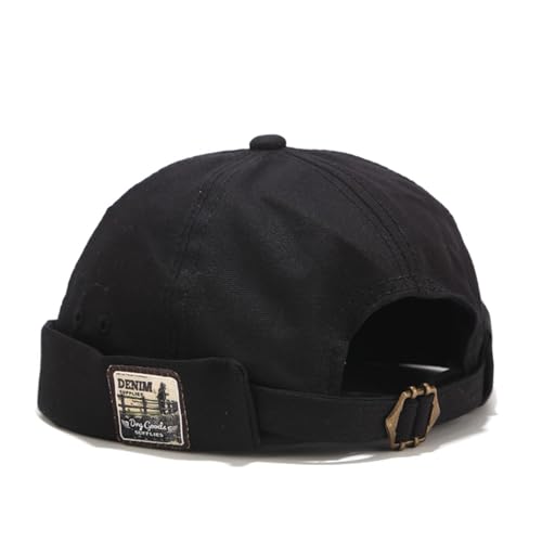 Mens Docker Cap Brimless Skullcap Sailor Cap Rolled Cuff Retro Beanie Hat - color: Retro Black