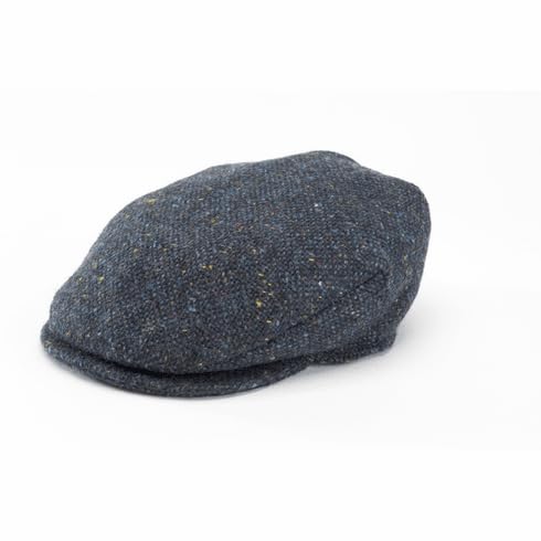 Hanna Hats Traditional Irish Tweed Wool Vintage Cap. Unisex Cabbie Hat. Stud Fastener & Taffeta Lining. 100% Made in Ireland. - color: Blue-gray, size: Medium