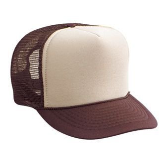 OTTO Polyester Foam Front 5 Panel High Crown Mesh Back Trucker Hat - color: Brn/Tan/Brn