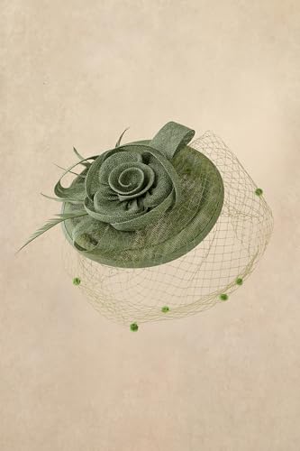 BABEYOND Fascinators Hats for Women Flower Veil Feather Pillbox Derby Hat - color: Sage Green