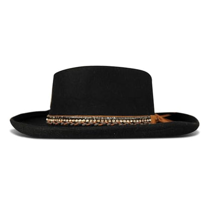 Lucky Brand Womens Ranger Hat | Wide Brim | Felt | Rancher | Americana | Western Inspired | Classic | Fashion | Cowboy - color: Rhinestone Tie - Black