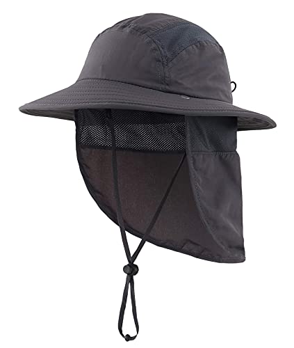 Home Prefer UPF 50+ Boys Sun Hat with Neck Flap Wide Brim Summer Beach Bucket Hat for Boys Girls Toddler Kids Safari Hat - color: Dark Gray