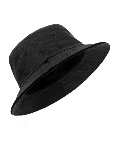 Zylioo XXL Bucket Hat for Big Heads, Reversible Fishing Sun Hat - color: Double-sided Black, size: X-Large-XX-Large