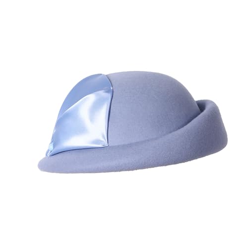 Vintage Wool Felt Cloche Bucket Bowler Hat Women Church Wedding Fascinator Formal Dress Hat Winter Fedoras - color: Sky Blue-70