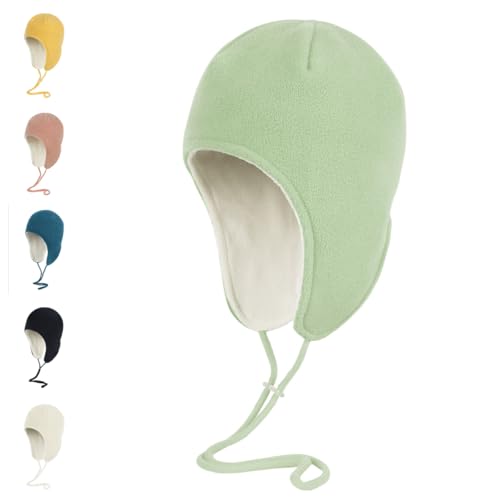 Mens Womens Warm Fleece Beanie Soft Winter Hat with Ear Flaps Windproof Ski Snow Cycling Skull Cap Helmet Liner - color: Sage Green