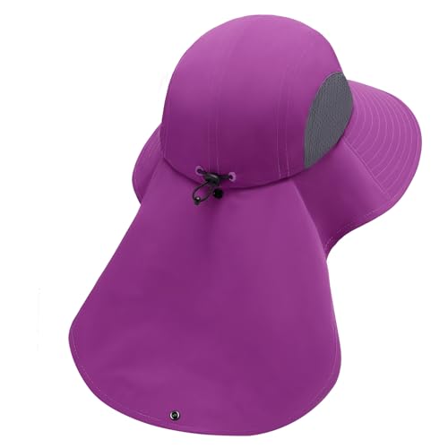 UPF 50+ Foldable Sun Hats Wide Brim with Large Neck Flap for Men Women UV Protection Gardening Fishing Beach Hat - color: Purple Orchid