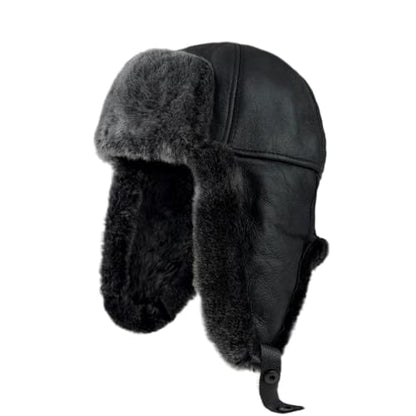 Leather Aviator Russian Ushanka Trapper Shearling Sheepskin Fur Ear Flap Waterproof Winter Hat - color: Gray, size: XX-Large