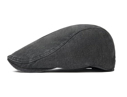 QHFHULV Newsboy Cap for Men Cotton Flat Gatsby Ivy Golf Cabbie Driving Hat - color: Casual Black