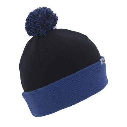Pacific Headwear Unisex Adult Pacific Headwear Knit Fold Over Pom-pom Beanie - color: Black/Royal, size: One Size