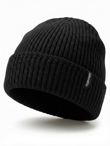 Beanie for Men Women Unisex Winter Hat Cuffed Thick Chunky Knitted Beanies Skull Cap - color: Solid Black