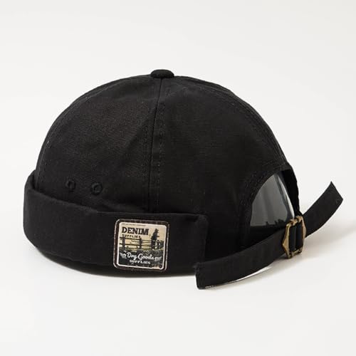 Quanhaigou Brimless Sailor Cap,Adjustable Rolled Cuff Skull Beanie Hats for Men Women - color: Black