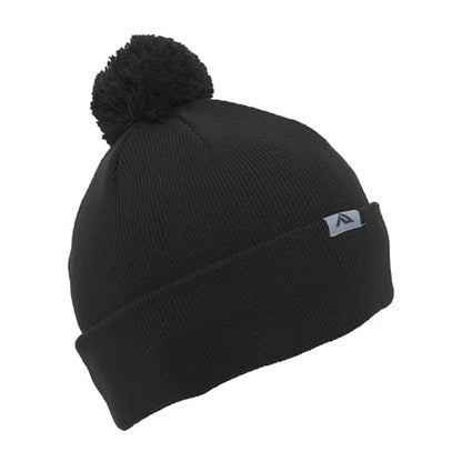 Pacific Headwear Unisex Adult Pacific Headwear Knit Fold Over Pom-pom Beanie - color: Black, size: One Size