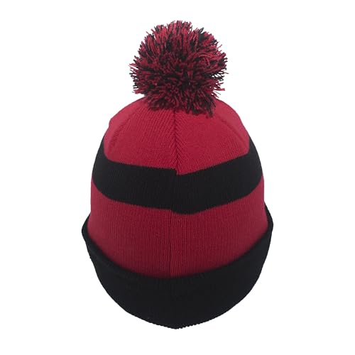 Pacific Headwear Unisex Adult Pacific Headwear Knit Fold Over Pom-pom Beanie - color: Black/Red/Black, size: One Size