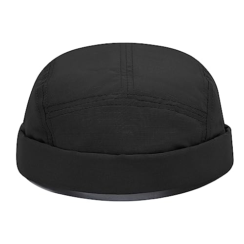 Clakllie Quick Dry Brimless Docker Cap for Men Summer Beanie Sailor Skullcap Lightweight Waterproof Adjustable No Brim Hat - color: S-dbh01-black