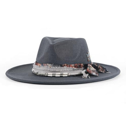 Big Brim Fedora Mens Women Boho Hat Handmade Dress Up Hats - color: Gray