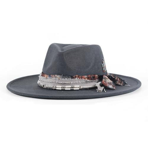 Big Brim Fedora Mens Women Boho Hat Handmade Dress Up Hats - color: Gray