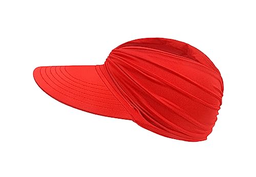 Sun Hat Women Beach Visor Cap UV Protection with Wide Brim Packable Summer Sport Ponytail Sun Cap - color: Red