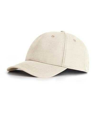 Zylioo XL XXL Linen Baseball Cap for Big Heads, Structured Dad Hat - color: Beige, size: Medium-Large