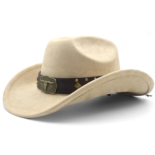 LIDHAY Cowboy Hat for Women Men with Shapeable Wide Brim Western Suede Hat for Cowboys and Cowgirls - color: Camel