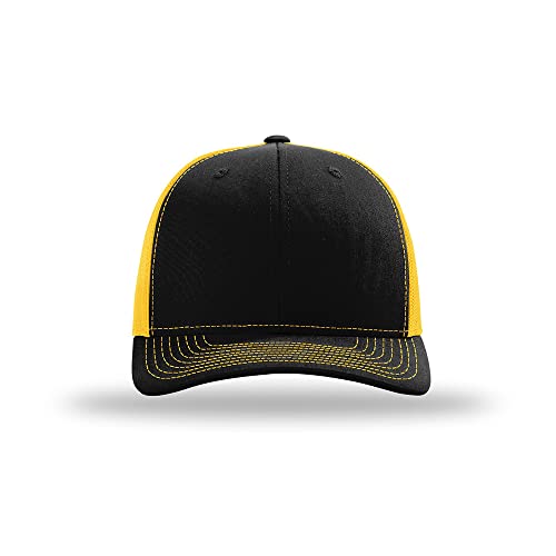 Richardson 112 Classic Six-Panel Adjustable Snapback Trucker Cap - color: Black/Gold