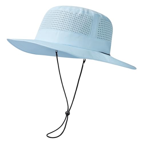 UPF 50+ Bucket Sun Hat with Laser Perforated Mesh Cooling Adjustable Breathable Lightweight for Outdoor Men Women - color: Cream Blue