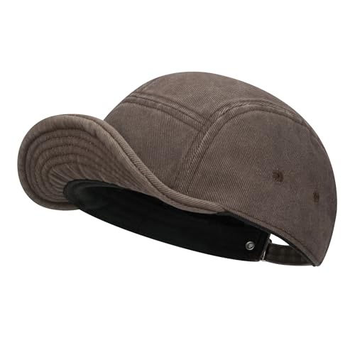 Croogo Short Brim Baseball Cap 5 Panel Washed Cotton Dad Hat for Men - color: Brown