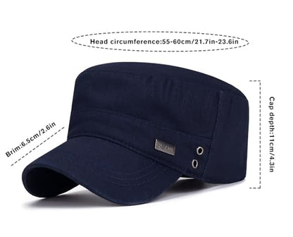 Initlove Cadet Army Cap Military Unisex Flat Top Hat for Men Women - color: Navy