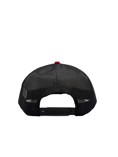 Ashen Fane Faux Suede Polyester Blend 5 Panel Classic Flat or Round Visor Adjustable Snapback Mesh Back Trucker Hat - color: Flat - Red