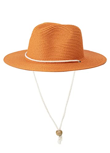 Women Straw Fedora Hat Summer Panama Beach Sun Hats UV UPF50+ Cap - color: Orange