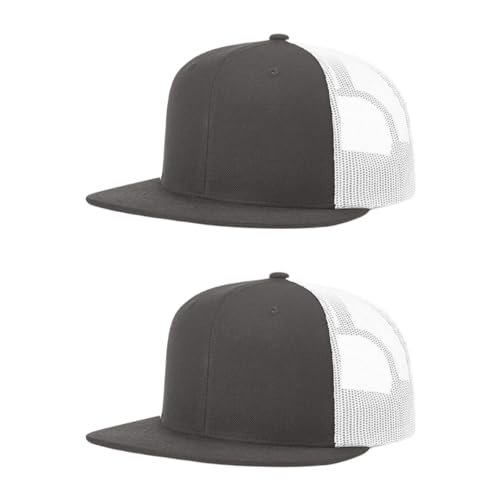 Richardson 511 Wool Blend Flatbill Trucker Snapback Adjustable Cap - color: Charcoal/White