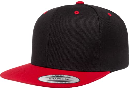 YP Classics 6089 Wool-Blended 6 Panel High Profile Flatbill Snapback Cap - color: Black/Red