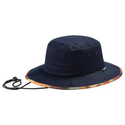 UPF 50+ Foldable Sun Hat Patterned Under Brim Bucket Hats for Summer Hiking Fishing Beach Safari Men Women - color: Khaki & Navy, size: Medium