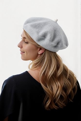 Women's Beret Hats - French Wool Blend Winter Cap, 70% Wool All-Season Soft Beret Hats for Women (Multi-Color) - color: Grey