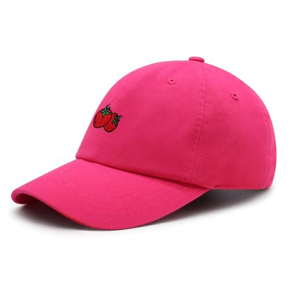 JPAK Two Tomatoes Premium Dad Hat Embroidered Cotton Baseball Cap Vegetables Embroidery - color: Hot Pink