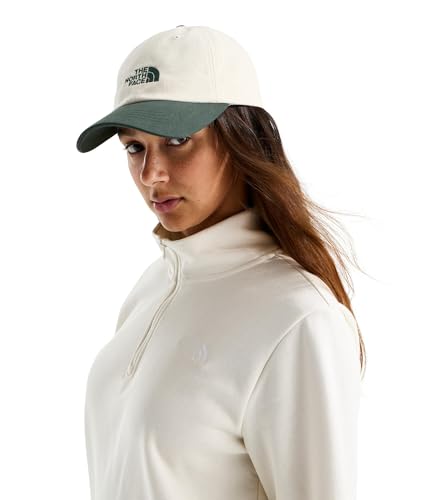 The North Face Norm Baseball Hat | Shallow Fit Ball Cap with Embroidered Logo, Adjustable Strap Closure & Silver Buckle - color: Bottle Green/White Dune