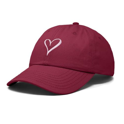 Hand Drawn Heart Hat Womens Embroidered Baseball Cap - color: Maroon