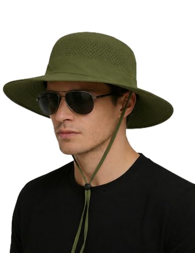 Oversize Large XXL Sun Boonie Hat for Men Women Wide Brim UPF 50+,Bucket Waterproof Quick Dry Safari Hats for Fishing Hiking - color: Army Green, size: X-Large-XX-Large