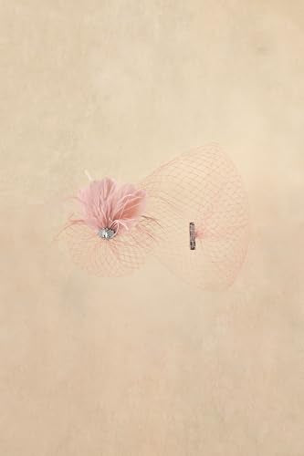 BABEYOND Mesh Veil Feather Fascinators Hat for Women Wedding Bridal Veil - color: Nude Pink
