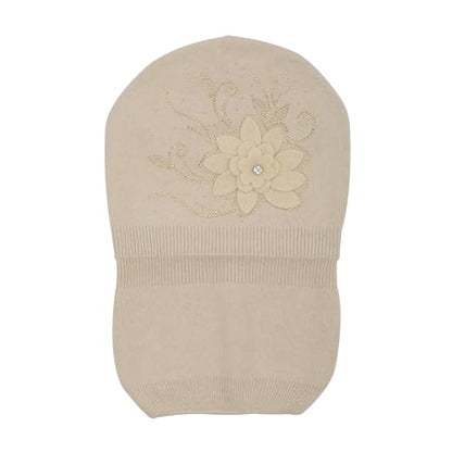 ZLYC Women Floral Slouchy Beanie Hat Double Layer Winter Knit Skull Cap - color: Flower Beige