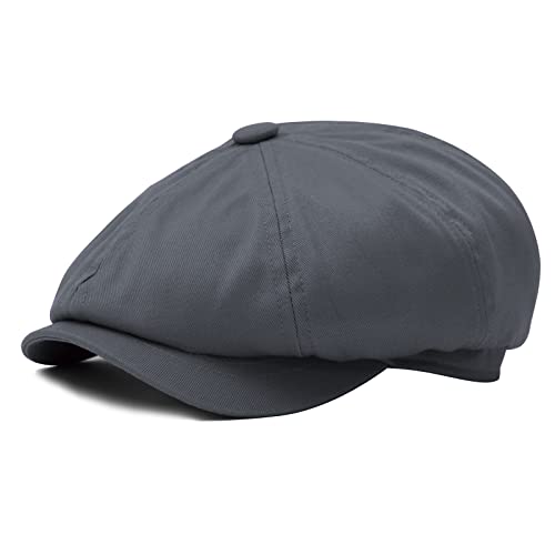 BOTVELA Men's Newsboy Flat Cap 100% Cotton Cabbie Hat - color: Dark Grey, size: 7 3/8