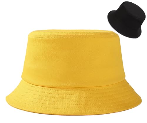 DIYDECAL Summer Bucket Hat,Beach Sun Hat Double-Sided Fisherman Hat for Men Women - color: Yellow
