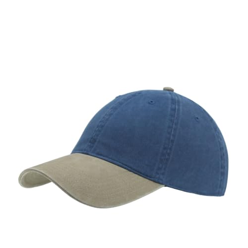 The Vintage Year Washed Cotton Low Profile Dad Hat, 6 Panel Soft Crown Baseball Cap, Brass Buckle, One Size Fits Most - color: Faded Khaki/Navy
