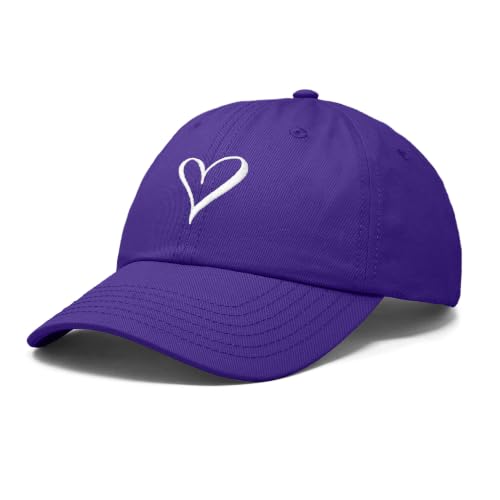 Hand Drawn Heart Hat Womens Embroidered Baseball Cap - color: Purple