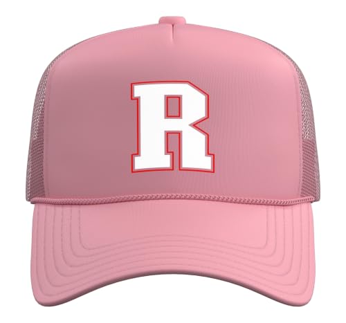 Initial R Monogram R Letter R Capital Alphabet Trucker Hat with Adjustable Mesh Back - color: Pink