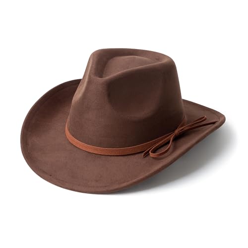 Suede Cowboy Hat for Women & Men Classic Western Hats - color: Coffee