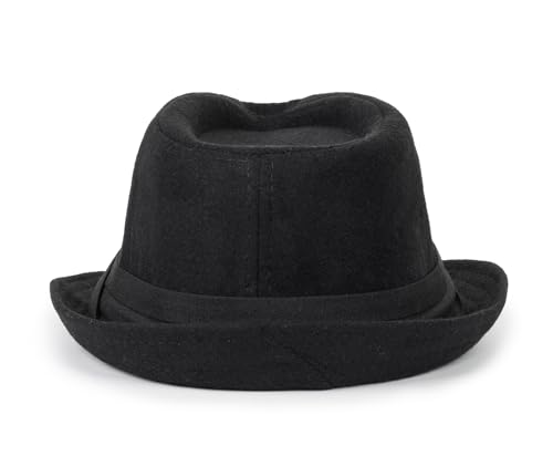 Mens 1920s-Fedora Hat Gangster-Hat Black Short Brim Trilby Cap for Men