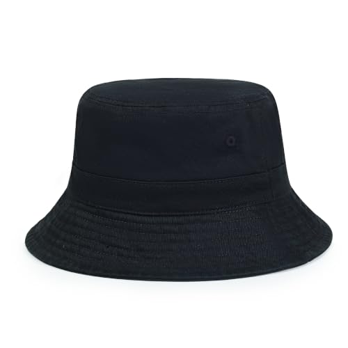 Cotton Bucket Hat Packable Beach Sun Hat for Women Men - color: Black